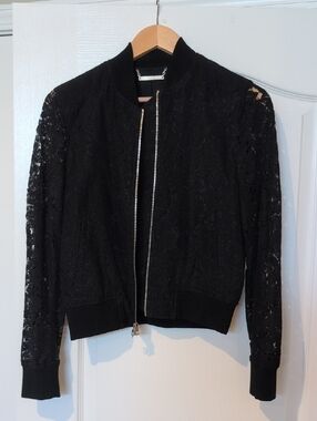 Diane Von Furstenberg Black Lace Bomber Jacket